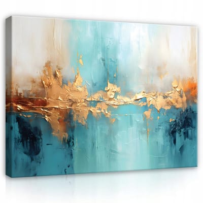WALLARENA - Canvas schilderij - 100x70 cm - abstractie in goud en blauw voor grote woonkamer