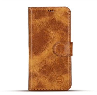Geschikt Voor iPhone 17 Pro Hoesje Leer - Solidenz Bookcase Geschikt Voor iPhone 17 Pro Lederen - Echt leer - Telefoonhoesje Met Pasjeshouder - Top grain leather case cover - Lichtbruin