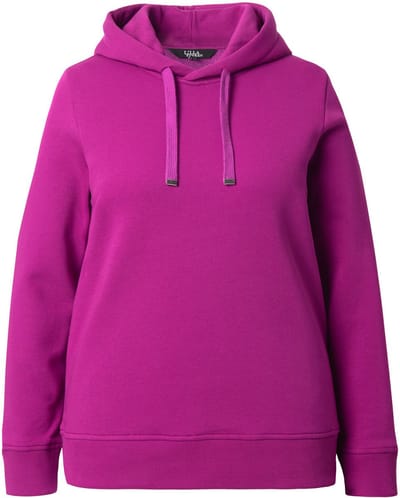Ulla Popken - Dames - Hoodie geribbelde boorden capuchon lange mouwen - Bes - Maat 42+