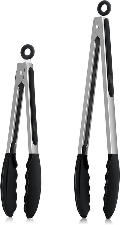 Keuken Tangenset van RVS met Siliconen Handvat, 30.2 cm en 23.5 cm, Ideaal voor Grillen en Koken, Antiaanbak en Warmtebestendig