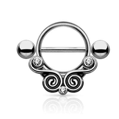 Tepelpiercing swirl met steentjes 1.6x10 - hermaliet - LMPiercings