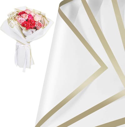 Minimalistische Bloemenboeket Verpakkingspapier met Gouden Rand - 20 Vellen Waterproof, 22 x 22 Inch, Perfect voor Cadeauverpakking en Bloemenarrangementen