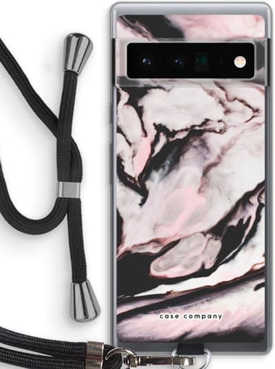 Case Company® - Hoesje met koord geschikt voor Google Pixel 6 Pro hoesje met Koord - Roze stroom - Telefoonhoesje met Zwart Koord - Bescherming aan alle Kanten en Over de Schermrand