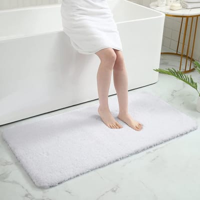 Badmat - Mat voor in de Badkamer Antislip Wasbaar Hoogpolig Microvezel Badtapijt 60 x 120 cm Wit