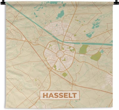 Wandkleed - Wanddoek - Plattegrond - Kaart - België - Stadskaart - Hasselt - 180x180 cm - Wandtapijt