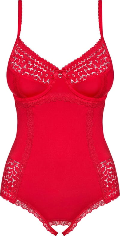 Obsessive Jolierose Open Kruis Teddy - Erotische Body - Maat S/M - Rood