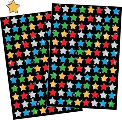 Glimmende Sterren Stickers – 200 Folie Sterren – 2 Stickervellen