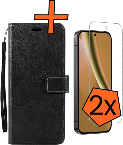 Hoes - Met 2x Screenprotector - Geschikt voor Google Pixel 10a - Luxe Pasjeshouder - Bookcase Portemonee - Flip Case - Kunstleer Book Case - Flipcase Hoes - Book Cover - Walletcase - PortemonneeHoes - Zwart