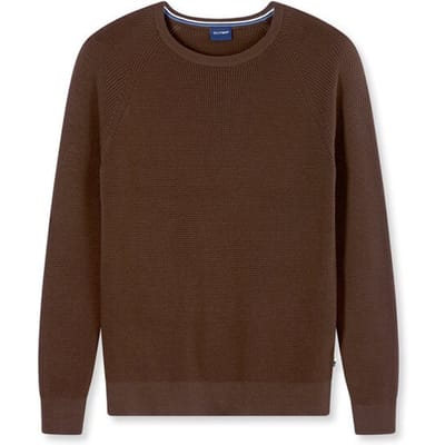 OLYMP Casual modern fit trui structuur - katoenmengsel - O-hals - bruin