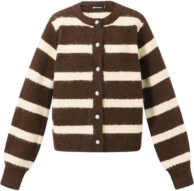 Gebreide dames cardigan met strepen - zachte casual polyester vest voor herfst en winter