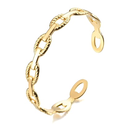 Joy Ibiza - ovale schakel bangle armband - waterproof - 60 mm / 8 mm - bohemian style - stainless steel - ip/pvd goldplated - hypoallergeen - geen verkleuring incl garantie - t33