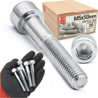LUN FIX - Zylinderkopfschroeven M5x50 mm - 20 stuks - DIN 912 - Vol draad - Staal verzinkt
