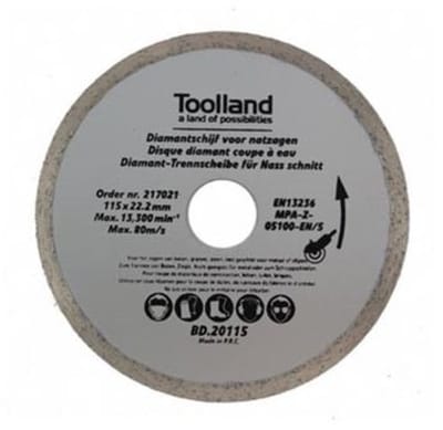 Toolland Diamantschijf, 180 mm, nat snijden, 8600 tpm, 80 m/s, voor graniet, steen, baksteen, marmer