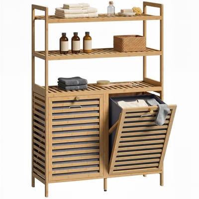 HOMCOM Badkamerrek-Bamboe, non-woven stof-80L x 30B x 118H cm-Eiken