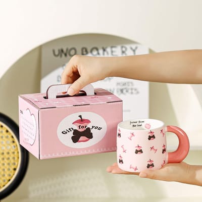 Kantoor Mooi Meisje Waterbeker Koffiekopje Leuke Roze Appel Mok Souvenir Thuis Keramische Beker 401-500ml beige