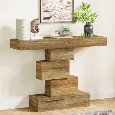 Tribesigns Consoletafe - Haltafel met Opvallende Designpoot - Bruin - 108 x 30 x 80 cm - Console Tafel voor Hal, Woonkamer, Entree, Foyer - Moderne Hal Tafel