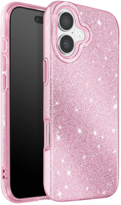 YPCd – Glitter Hoesje Geschikt voor Apple iPhone 17 – Roze – Luxe Sparkle Backcover – Siliconen Case met Schokbescherming & Verhoogde Randen