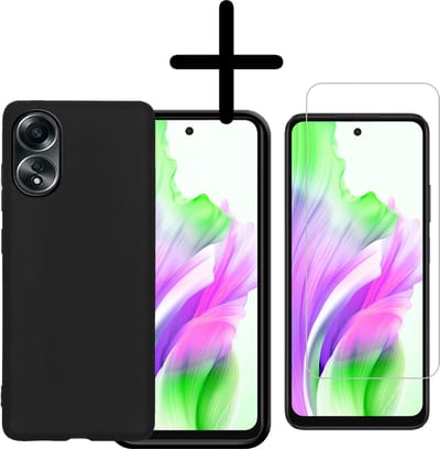 Hoesje Met Screenprotector - Geschikt voor OPPO A58 - Sterk & Shockproof - Back Cover - Siliconen Case - Telefoon Hoes - Zwart