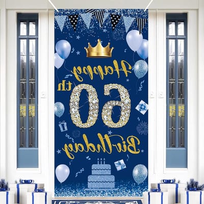 Feestelijke 60e Verjaardag Deurbanner - Marineblauwe Decoratie voor mannen en vrouwen