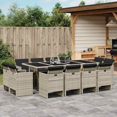 vidaXL - 13-delige - Tuinset - met - kussens - poly - rattan - lichtgrijs