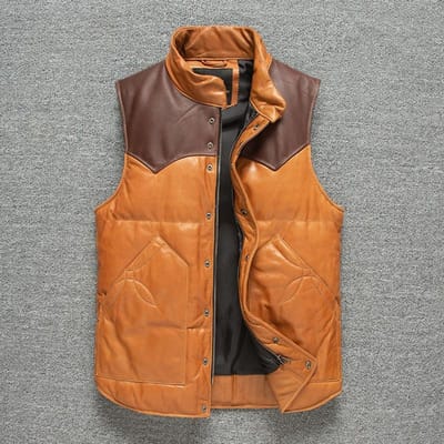 Herfst en Winter Bruin Hoofdhuidolie Wax Geitenleer Donsvest Heren Echt Leer Kort Vest Warmte en Verdikte Schouders S brown