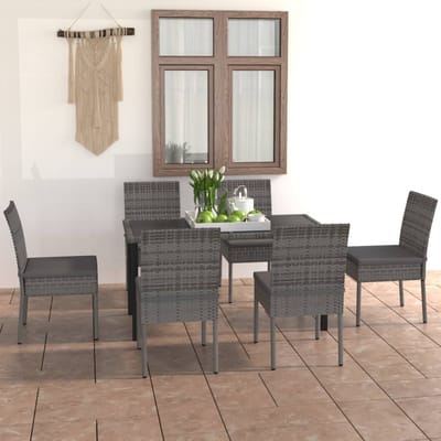 vidaXL - 7-delige - Tuinset - poly - rattan - grijs
