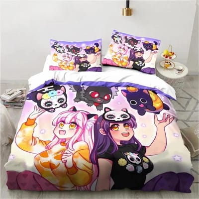 Cartoon Spel Schattige Aphmau met Vleugels Beddengoedset Jongens Meisjes Eenpersoons Tweepersoons Kingsize Dekbedovertrek Kussensloop Bed jongens Volwassene 135x200cm 2pcs