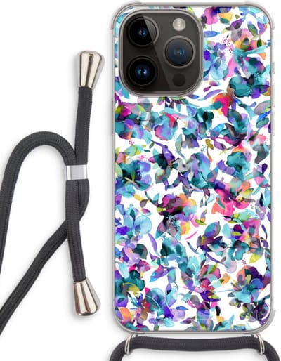 Case Company® - Hoesje met koord geschikt voor iPhone 14 Pro Max hoesje met Koord - Hibiscus Flowers - Telefoonhoesje met Zwart Koord - Bescherming aan alle Kanten en Over de Schermrand