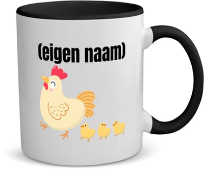 Akyol - kip met kuikens met eigen naam koffiemok - theemok - zwart - Kippen - kippen liefhebbers - iemand die houdt van kippen - verjaardag - cadeau - kado - 350 ML inhoud