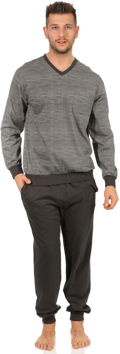 Herenpyjama's met manchetten in een elegante minimale opdruk - ook in overmaats formaat