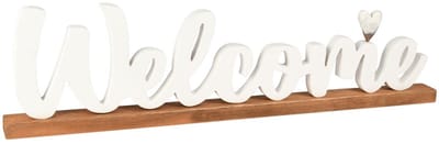 Dekoratief | Deco 'Welcome' m/hartje, wit/naturel, hout, 58x4x15cm | A255566