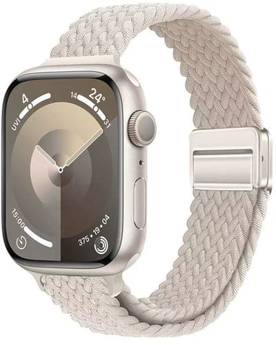 Stravo Slank Gevlochten Nylon Bandje – Geschikt voor Apple Watch 42mm (Series 11/10), 41mm (Series 9/8/7), 40mm (Series 6/5/4, SE 1/2/3), 38mm (Series 3/2/1) – Magnetische Sluiting – Comfortabel Horlogebandje – Starlight