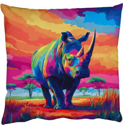 Sierkussens - Kussentjes Woonkamer - 50x50 cm - Neushoorn - Zonsondergang - Savanna - Kleurrijk