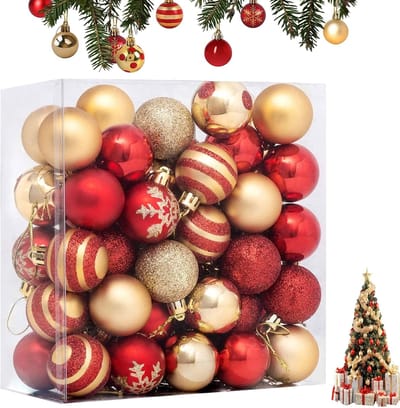 Ynkkvre - set van 50 plastic kerstballen - kerstboomversiering mini kerstballen 4 cm diameter - onbreekbare kerstornamenten met ophanghaak