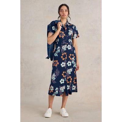 White Stuff Rua Jersey Shirt Dress Navy Print Maat: 10 REGULAR | Blousejurken Outlet | Dames | Blauw
