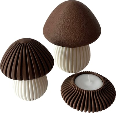 Paddenstoelen set Bruin - Waxinelicht houder - Pompoen 9 cm - Fles pompoen 16 cm