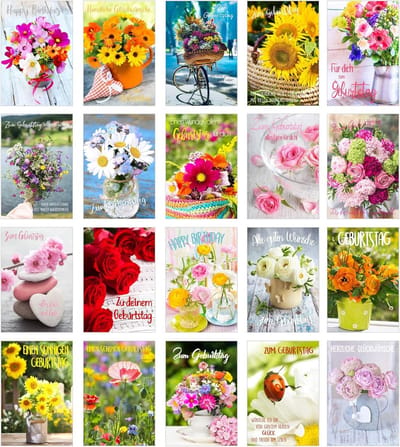 Set van 20 premium verjaardagskaarten met envelop - Wenskaarten voor elke verjaardag