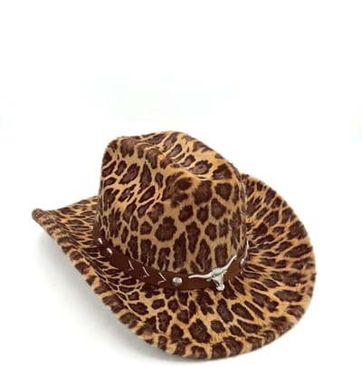KIMU® Cowboyhoed Panter Bont Bruin - Bruine Nepbont Cowboy Western Hoed Panterprint - Dames Heren Cowgirl Luipaardprint Luipaard Yellowstone Festival