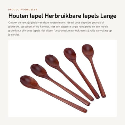 Dailygoods- Houten Lepel 5 Stuks - Herbruikbaar - Japanse Lepel - Lange Handgreep - Composiethout - Afmetingen 23,5 x 4,2 cm - Keukengerei