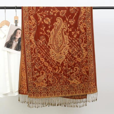 Bohemian Stijl Dames Retro Paisley Jacquard Sjaal Dikke Kasjmier Kwast Sjaal Winter Warm Moslim Hijab Wikkel Pashmina 70x190cm brown