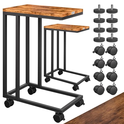 Bijzettafel Set van 2 Zwart 50x35x65/70cm met Wieltjes