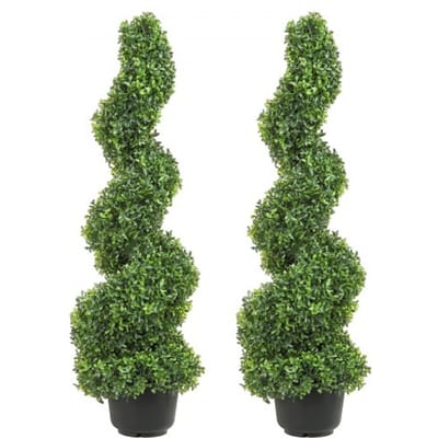 VEVOR 2 stuks kunstmatige buxus torenvormige spiraalvormige kunstplant, 91 cm hoog, decoratieve plant, groene kunststof plant van PE, ijzeren topiaryplanten inclusief 10 stuks vervangende bladeren