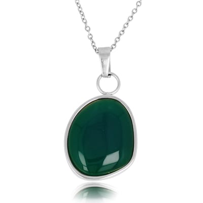 My Bendel - Zilverkleurige Ketting met Grote Green Agate Hanger - met Luxe Cadeauverpakking | Sieraden Voor Dames