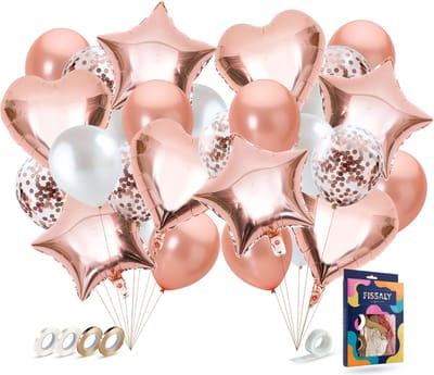 Fissaly 40 Stuks Rose Goud Helium Ballonnen met Lint – Verjaardag Feest Decoratie – Papieren Confetti – Roze Gold Latex