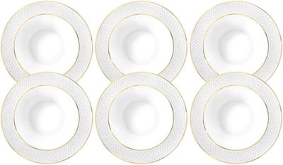Wilmax Porseleinen Diep Bord 22,5 cm Wit Gouden Rand Set van 6