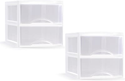 Plasticforte Ladeblokje - 2x - bureau organizer met 2x lades - transparant/wit - L26 x B36 x H25 cm