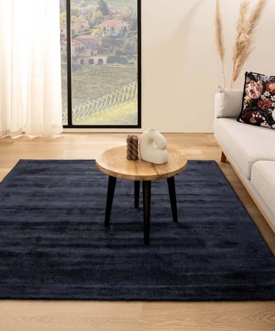 Viscose vloerkleed vierkant - Glamour marineblauw 200x200