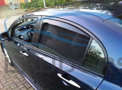 Honda Civic (hybrid) donkere zijwindschermen set 4-delig tbv 4-deurs SEDAN model VANAF 2006 - 2012 pasvorm Team Heko L+R ramen visors raamspoilers