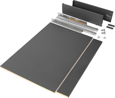 Emuca Set lade Vertex voor keuken of bad inclusief panelen, zacht sluiten, 500x93mm, module 900mm, staal, antracietgrijs