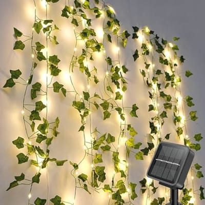Lichtsnoer op zonne-energie met 120 LED's en kunstklimop voor buiten - 12 m, waterdicht, 8 modi